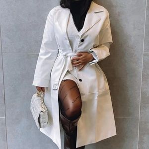 White fashion nova leather trench coat